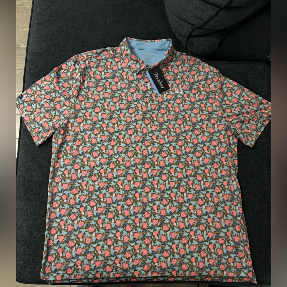 Good Good Golf Through The Green Polo Shirt Mens All Over Floral Print NEW